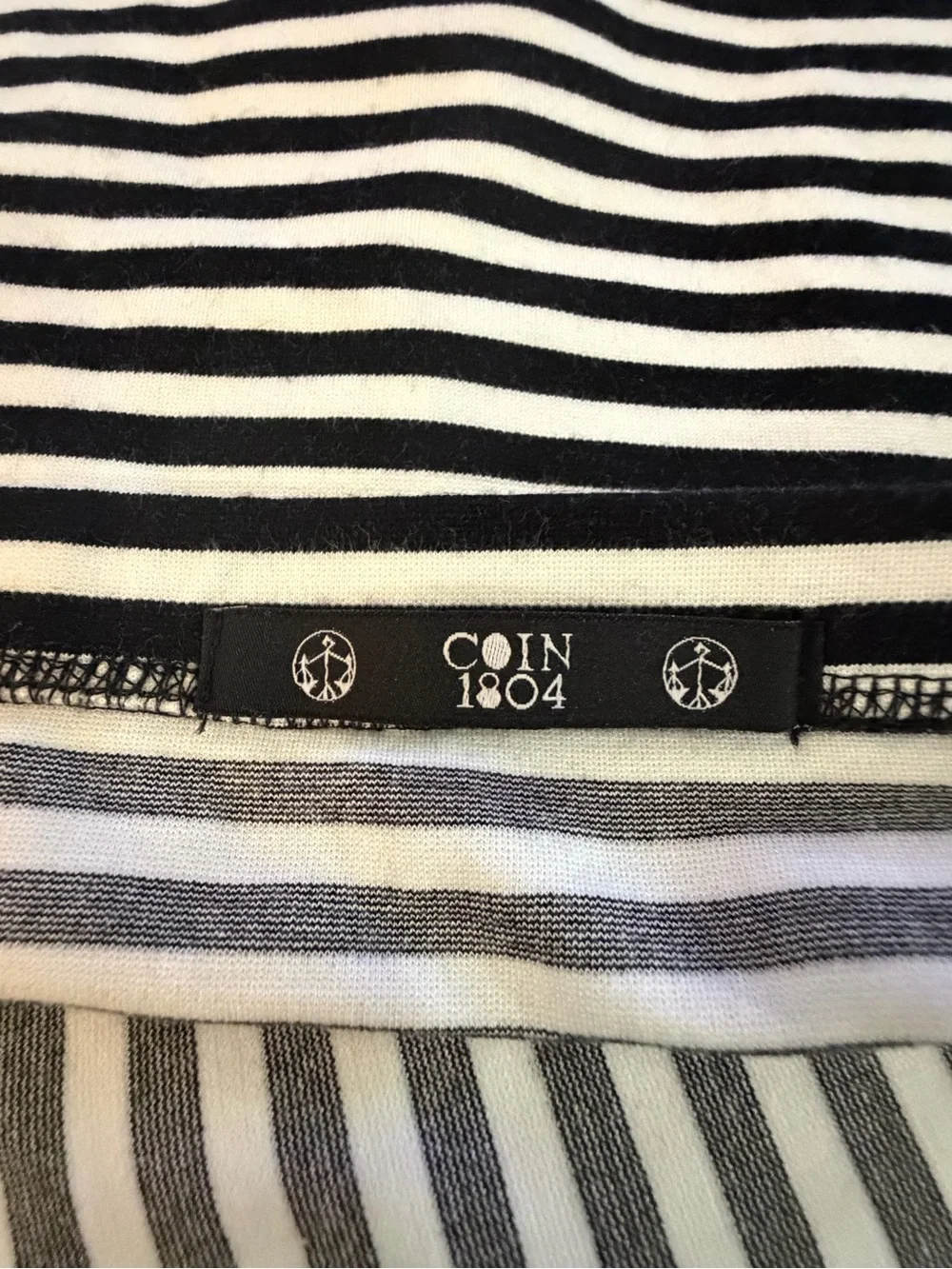 COIN 1804 black and white striped pencil skirt with front slit, size small